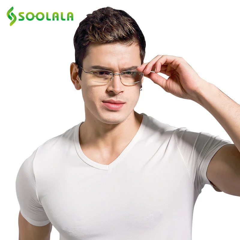 Soolala Unisex Rimless Square Alloy Tr 90 Reading Glasses 12724