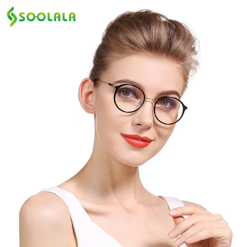 Soolala Women's Full Rim Round Polycarbonate Reading Glasses 6013