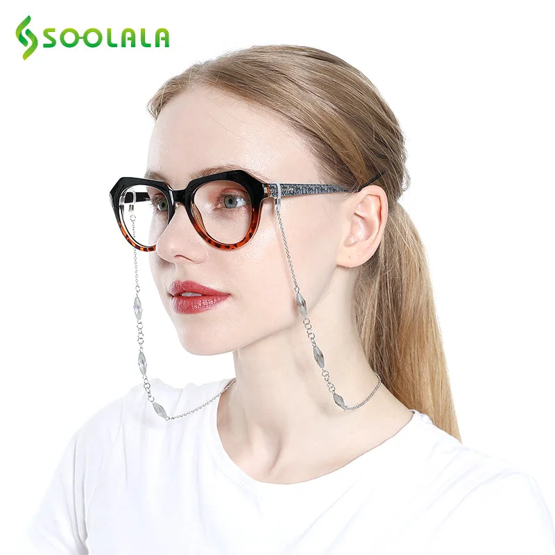 Soolala Brand Women's Striped Reading Glasses Chain Sight Magnifying Glasses 49-796