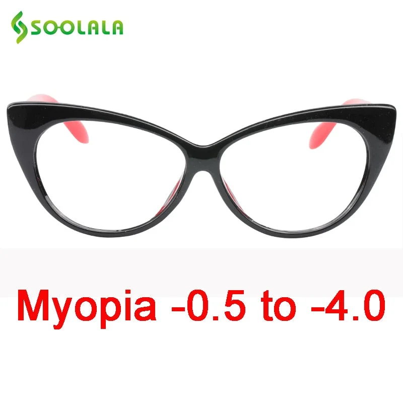 Soolala Women's Full Rim Cat Eye Polycarbonate Myopic Reading Glasses 6422