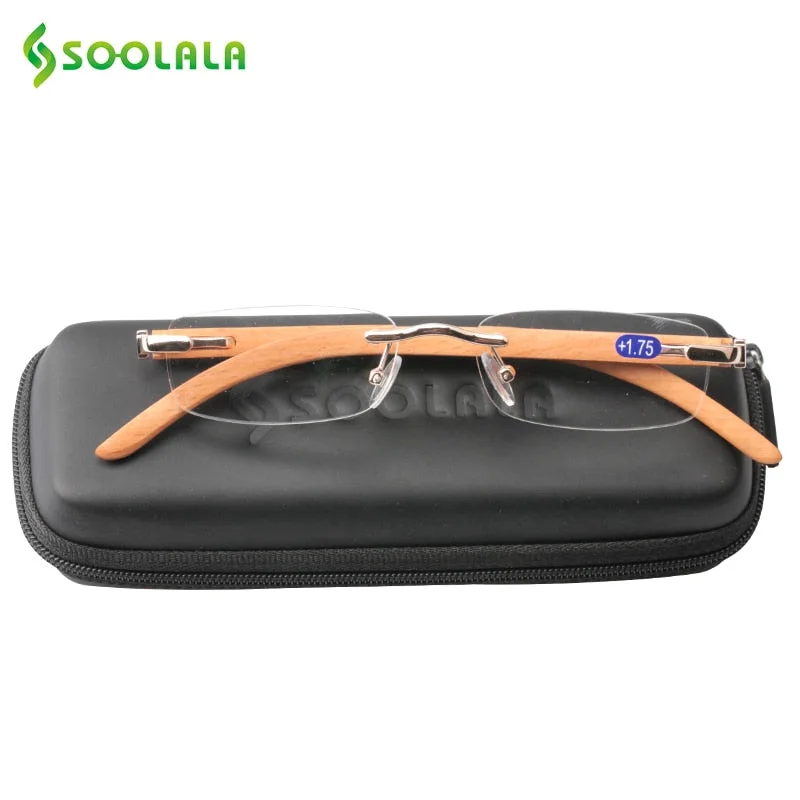 Soolala Unisex Rimless Rectangle Bamboo Reading Glasses 6271