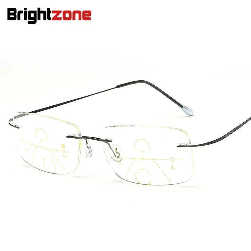 Brightzone Unisex Rimless Square Alloy Frame Reading Glasses Progressive 1003