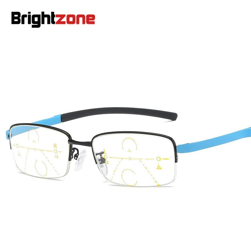 Brightzone Unisex Semi Rim Alloy Square Progressive Reading Glasses 1004