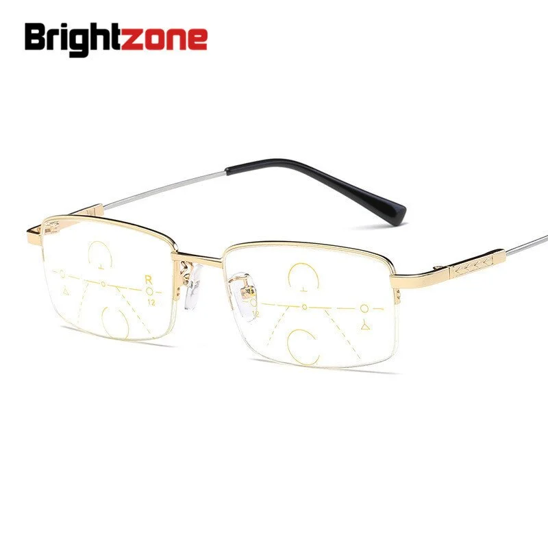 Brightzone Unisex Semi Rim Alloy Square Progressive Reading Glasses 1003