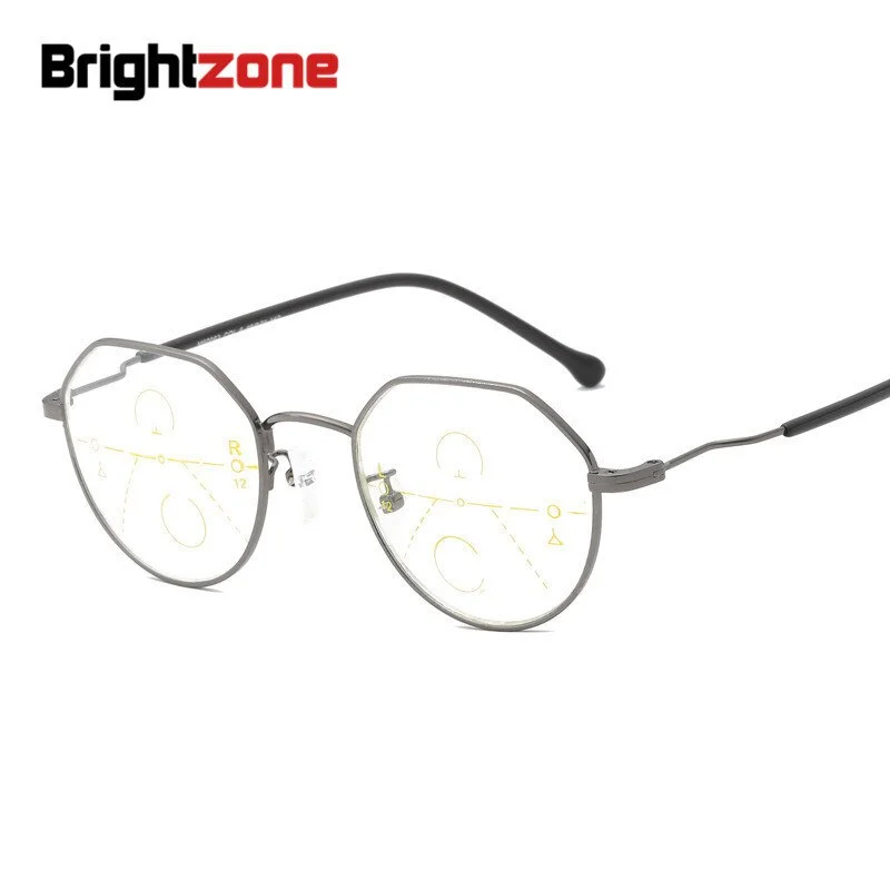 Brightzone Unisex Full Rim Polygon Alloy Progressive Reading Glasses 7885