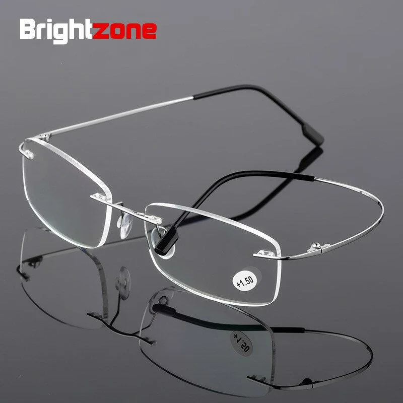 Brightzone Unisex Square Rimless Alloy Folding Reading Glasses 3002