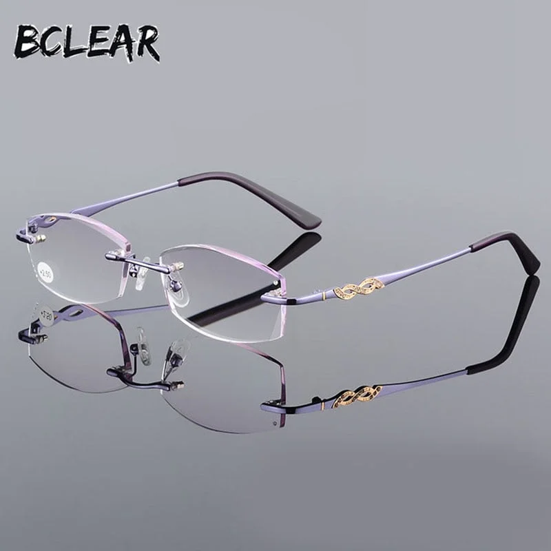 Women's Rimless Diamond Trimming Reading Glasses Alloy W03