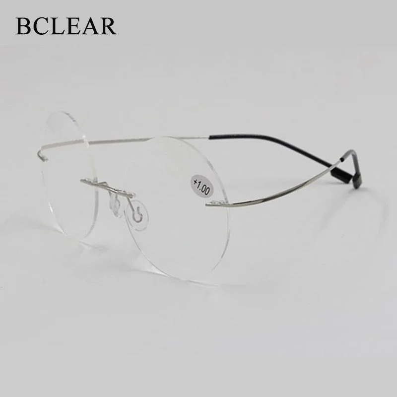 Women's Reading Glasses Anti-blue Ray Round Rimless Memory +1.00~+4.00