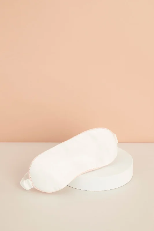 Satin Eye Mask - White with Blush Piping