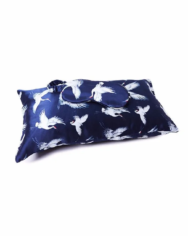 Jana Set - Silk Pillow Case & Eye Mask in Aves