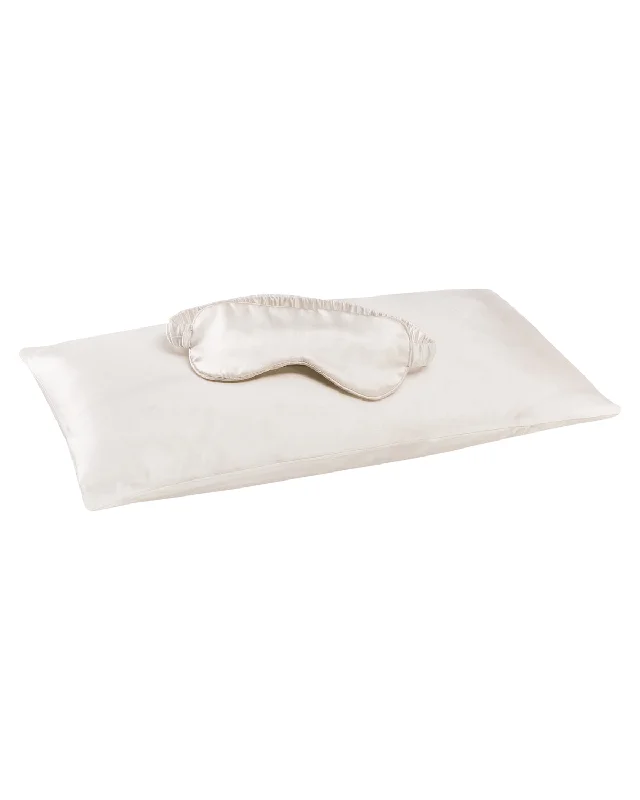 Jana Set - Silk Pillow Case & Eye Mask in Moonlight White