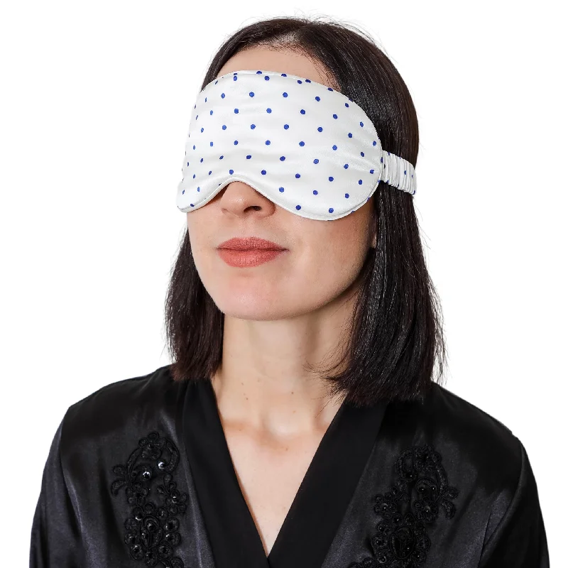 Rejuvenating Silk Sleep Mask - Polka Blue Eye Cover